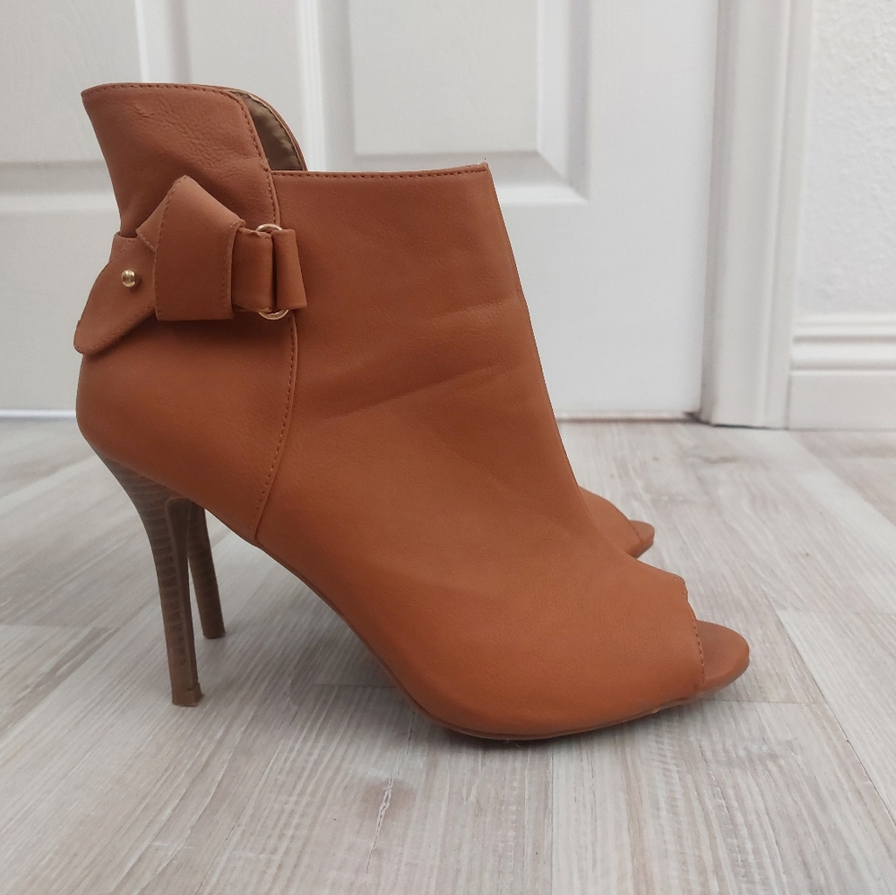 Brown peep toe booties